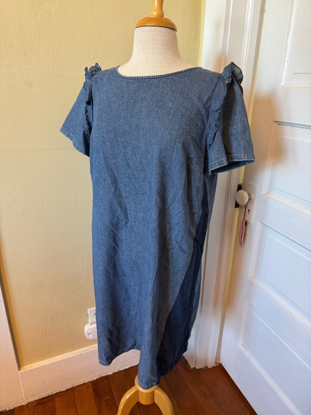 LOFT Denim-Style Short Sleeve Midi Dress in Blue